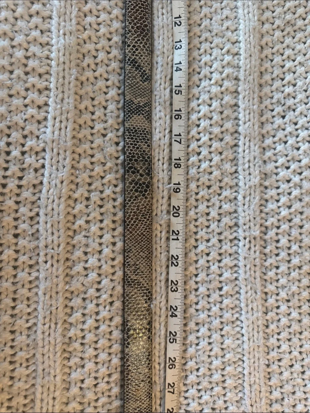 Snake-Print Belt with Antiqued Gold Buckle - White/Brown